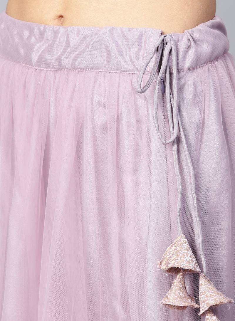 Lilac Net Ruffle Lehenga Fully Stitched Lehenga With Stitched Blouse & Dupatta