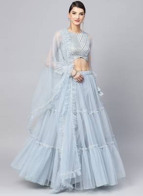 Turquoise Blue Net Ruffle Lehenga Fully Stitched Lehenga With Stitched Blouse & Dupatta 1