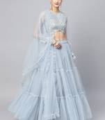 Turquoise Blue Net Ruffle Lehenga Fully Stitched Lehenga With Stitched Blouse & Dupatta