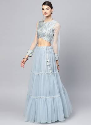 Turquoise Blue Net Ruffle Lehenga Fully Stitched Lehenga With Stitched Blouse & Dupatta 2