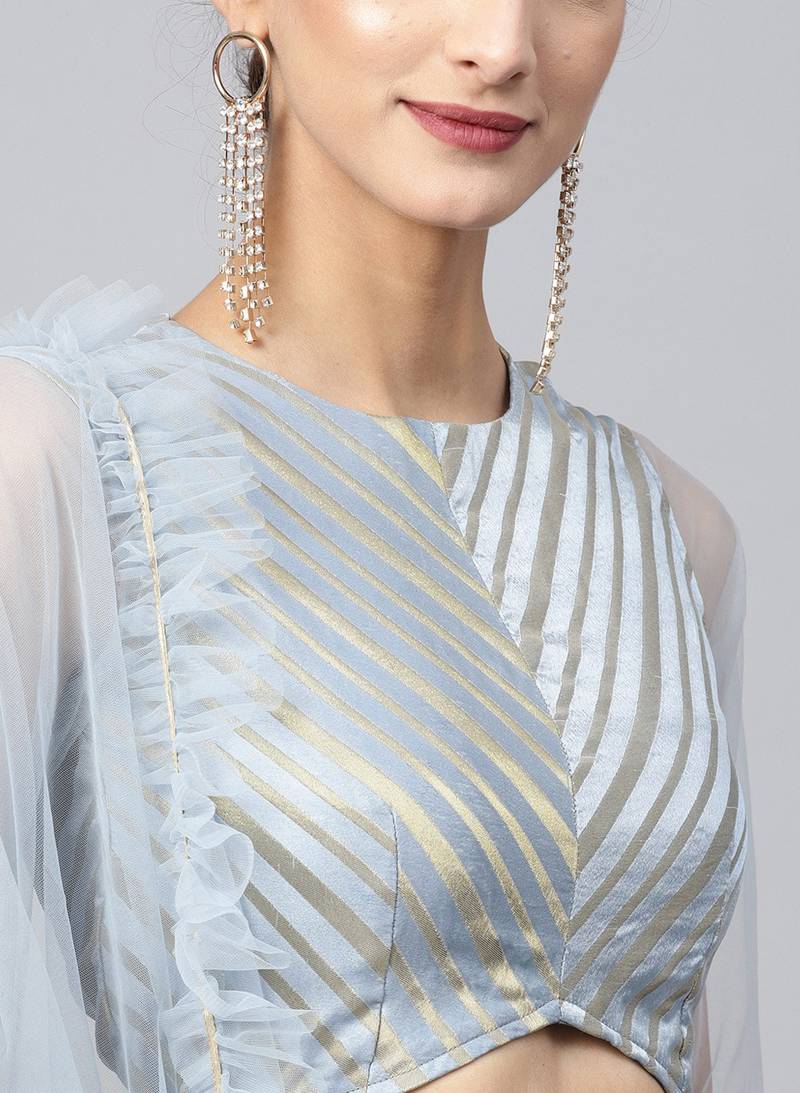 Turquoise Blue Net Ruffle Lehenga Fully Stitched Lehenga With Stitched Blouse & Dupatta