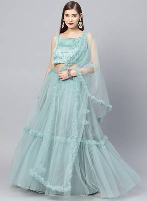 Green Net Ruffle Lehenga Fully Stitched Lehenga With Stitched Blouse & Dupatta 1