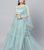 Green Net Ruffle Lehenga Fully Stitched Lehenga With Stitched Blouse & Dupatta