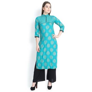 Green printed rayon palazzo kurta 1