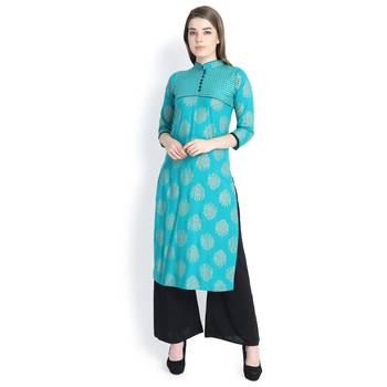Green printed rayon palazzo kurta 2
