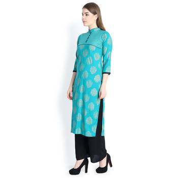 Green printed rayon palazzo kurta 4