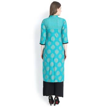 Green printed rayon palazzo kurta 5