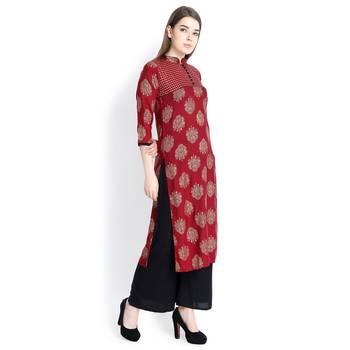 Maroon printed rayon palazzo kurta 4