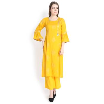 Mustard printed rayon palazzo kurta 1