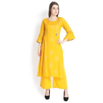 Mustard printed rayon palazzo kurta 2