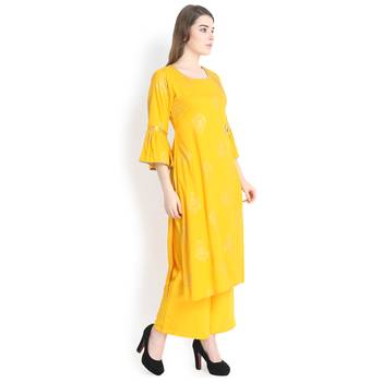 Mustard printed rayon palazzo kurta 3