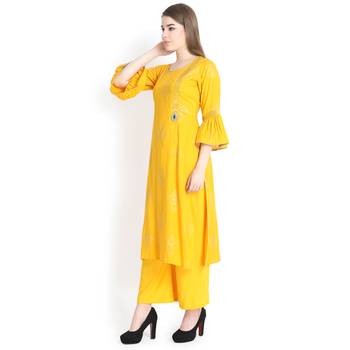 Mustard printed rayon palazzo kurta 4