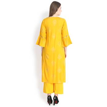 Mustard printed rayon palazzo kurta 5