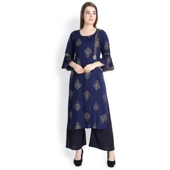 Blue printed rayon palazzo kurta 1