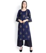 Blue printed rayon palazzo kurta