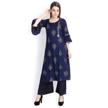 Blue printed rayon palazzo kurta 2