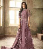Purple embroidered net semi stitched salwar with dupatta