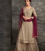 Cream embroidered georgette semi stitched salwar with dupatta
