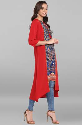 Janasya Red printed crepe kurtas and kurtis 4