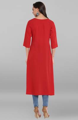 Janasya Red printed crepe kurtas and kurtis 5