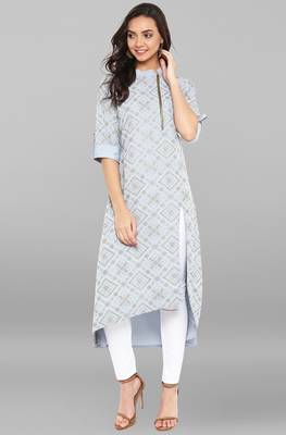 Janasya Sky-blue printed crepe kurtas and kurtis 1