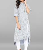 Janasya Sky-blue printed crepe kurtas and kurtis