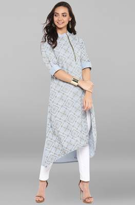 Janasya Sky-blue printed crepe kurtas and kurtis 2