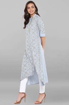 Janasya Sky-blue printed crepe kurtas and kurtis 3