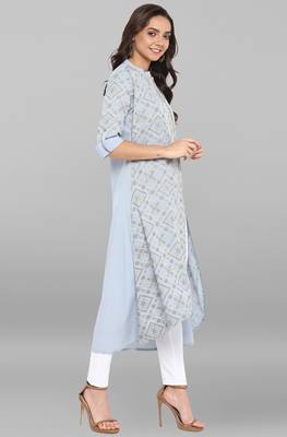 Janasya Sky-blue printed crepe kurtas and kurtis 4