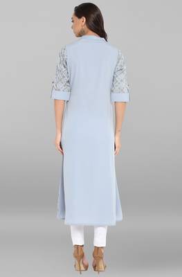 Janasya Sky-blue printed crepe kurtas and kurtis 5