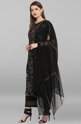 Janasya Black printed crepe ethnic kurta set 3