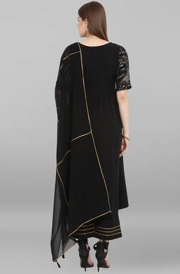 Janasya Black printed crepe ethnic kurta set 5
