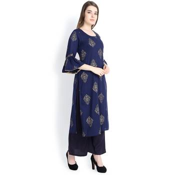 Blue printed rayon palazzo kurta 3