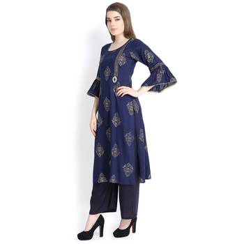 Blue printed rayon palazzo kurta 4