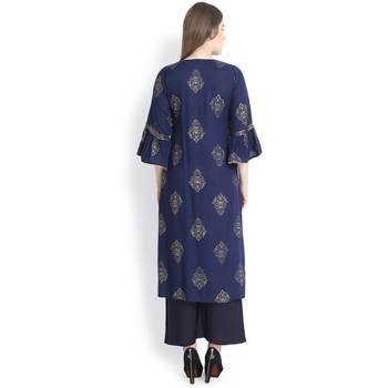 Blue printed rayon palazzo kurta 5