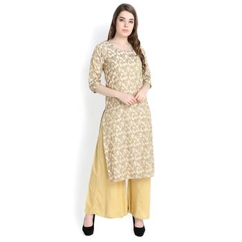 Beige printed silk blend palazzo kurta 1
