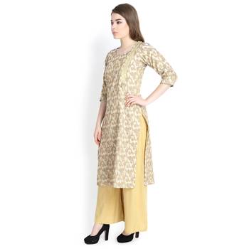 Beige printed silk blend palazzo kurta 4