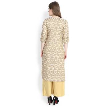 Beige printed silk blend palazzo kurta 5