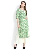 Cream printed silk blend palazzo kurta