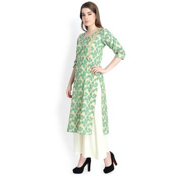 Cream printed silk blend palazzo kurta 3