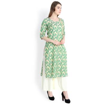 Cream printed silk blend palazzo kurta 4