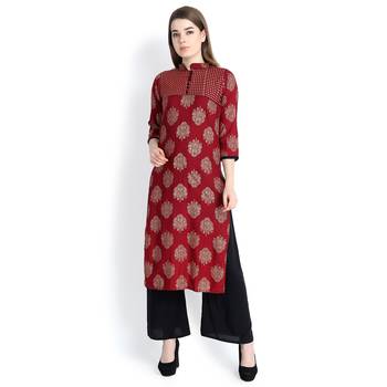 Maroon printed rayon palazzo kurta 1