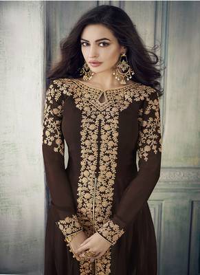 Brown embroidered georgette salwar 2