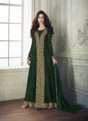 Dark-green embroidered georgette salwar 1