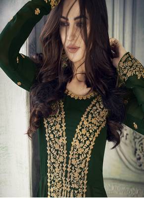 Dark-green embroidered georgette salwar 2