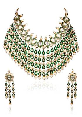 Green Meenakari And Kundan Choker With Earrings 2