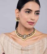 Black Meenakari And Kundan Choker Necklace With Studs