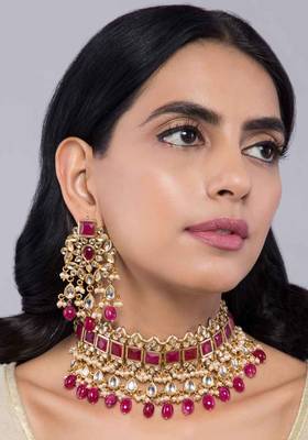 Red Stones And Kundan Choker Necklace With Chandbali 1