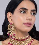 Red Stones And Kundan Choker Necklace With Chandbali