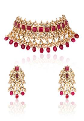 Red Stones And Kundan Choker Necklace With Chandbali 2